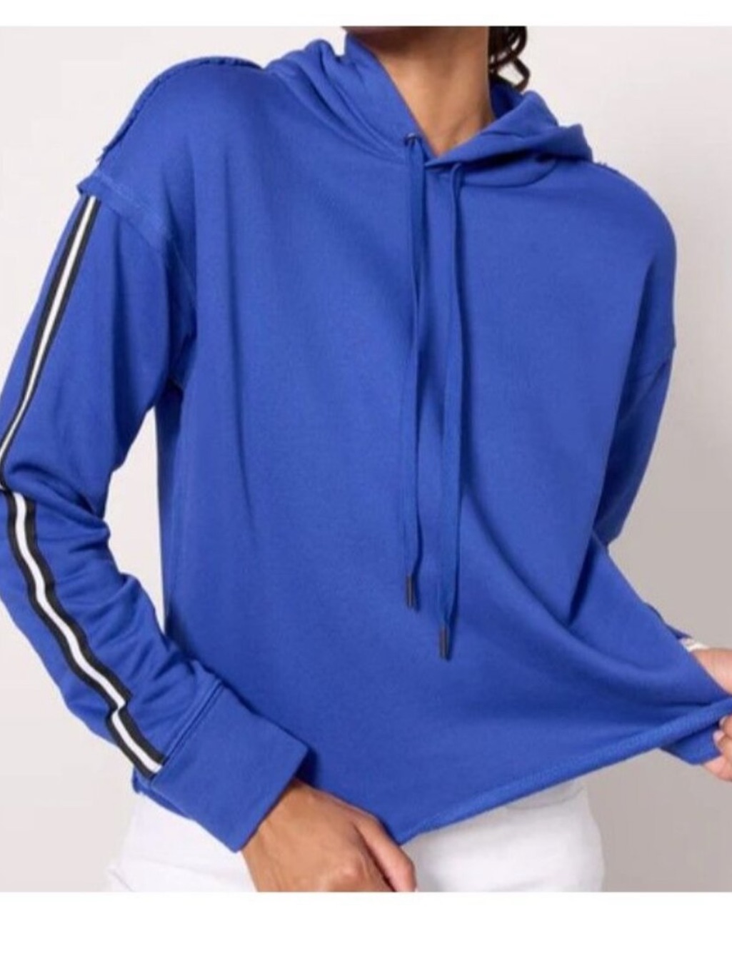 Evereve Kerry Tape Stripe Hoodie Blue Size M
